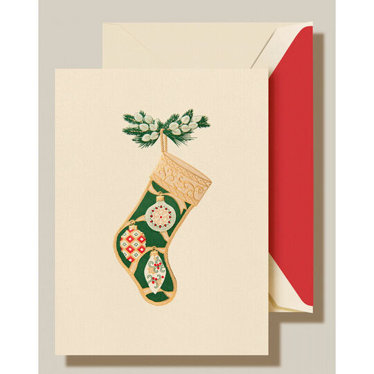 Engraved Classic Stocking Boxed Folded Christmas Cards